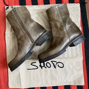 SHOTO Italian Brand Olive Square Toe Boots size 36.5 Perfect Condition